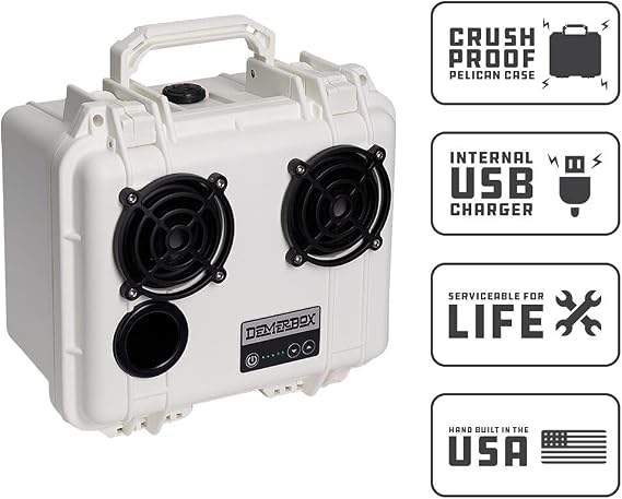 DemerBox: Waterproof, Portable, and Rugged Outdoor Bluetooth Speakers. Loud Sound, Deep Bass, 40+ hr Battery Life, Dry Box + USB Charging, Multi-Pairing Party Mode. Built to Last (Uyuni White, DB2)