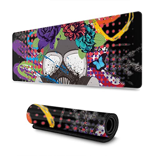 Gas mask with Roses Large Gaming Mouse pad,, with Non-Slip Base (11.8x31.5 inches), Comfortable, Foldable, Suitable for desktops, laptops, Keyboards, etc.