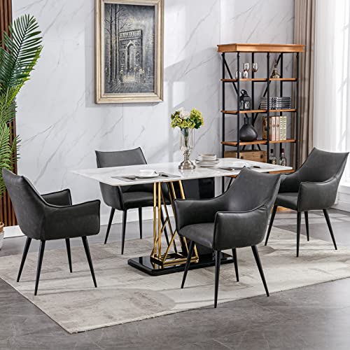 Guyou Leather Dining Chairs Set Of 2, Modern Armchair Accent Chair Comfy Desk Chair Side Chair With Arms And Metal Legs For Kitchen Dining Room Bedroom Small Corner (Dark Grey) #TOP1