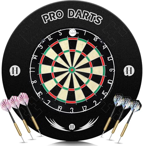 Wakefa Bristle Dartscheibe Dartboard Surround Wandschutz Sisal Dartscheibe Set mit Aufgedruckten Zahlen und Klammerfreiem Bullseye mit 6 Dartpfeile Metallspitze geeignet für Spielzimmer Bars Spaß