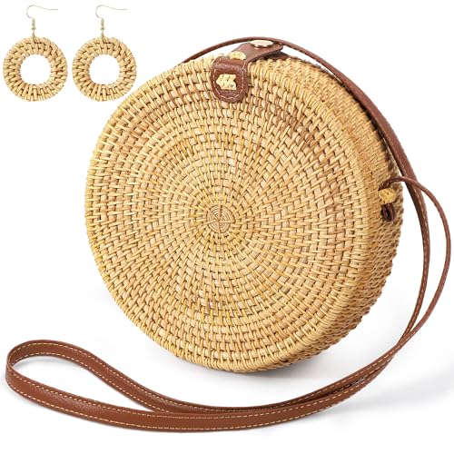 LHMTQVK Round Handmade Rattan Summer Purses...