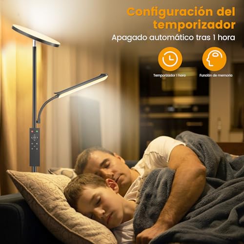YICAIZI Lámpara de Pie LED Regulable de 42W, Lamparas de Pie Para Salon Superbrillante de 4000 LM Para Sala de Estar Con Luz de Lectura, Ajuste de temperatura de color y brillo (42W) - imagen 7