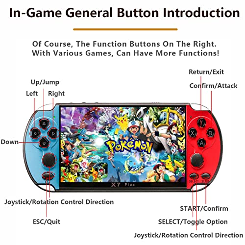 Songlan-X7Plus 5.1 Inch Built-In 10500+ Free Games Gbc/Gba/Fc/Md/Arcade, Dual Joystick Portable Handheld Game Console, 8Gb Ram, Mp3, Mp4, Mp5, Movie/Video/Music/Gamer Birthday Gift（Red&Blue） #TOP7