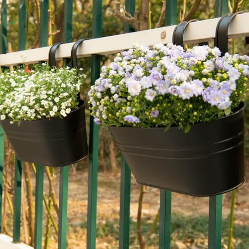 image for LOVOUS 5 Pack Railing Planter for Outdoor Plants Balcony Hanging Flowe