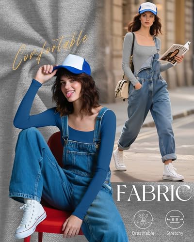 Huukeay 5 Pack Square Neck Tops for Women Multipack Long Sleeve Layer Shirts Cotton Fitted Casual Fall Basic Tee3