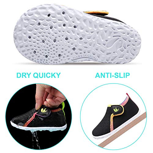 Image of FEETCITY Quick Drying Water Shoes for Baby Boys and Girls Beach Water Sports Lightweight Slip On Walking Shoes Black 12-18 Months Infant