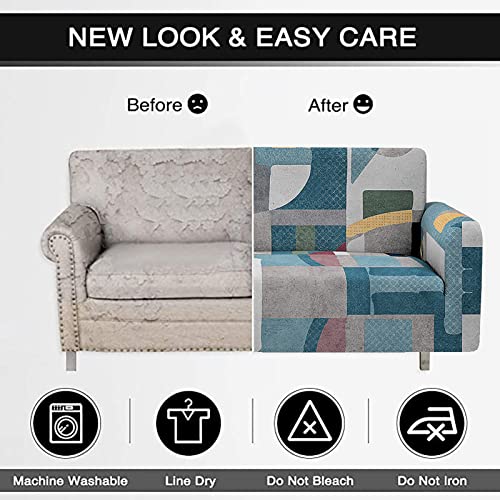 Hosima Geometric Irregularity Sofa Covers For 4 Cushion Couch,Blue And Grey X-Large Couch Slipcover,Printed Stretch Washable X-Large Slipcover Furniture Protector For Living Room,X-Large(93-118 Inch) #TOP6