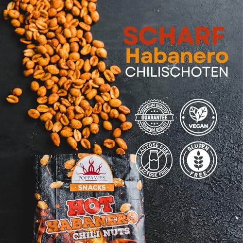 Poppamies Hot Habanero Chili-Nüsse – Scharfe Erdnüsse sind eine tolle Wahl zum Knabbern – Glutenfrei, Laktosefrei, Vegan – Scharfe Schärfe – 150g