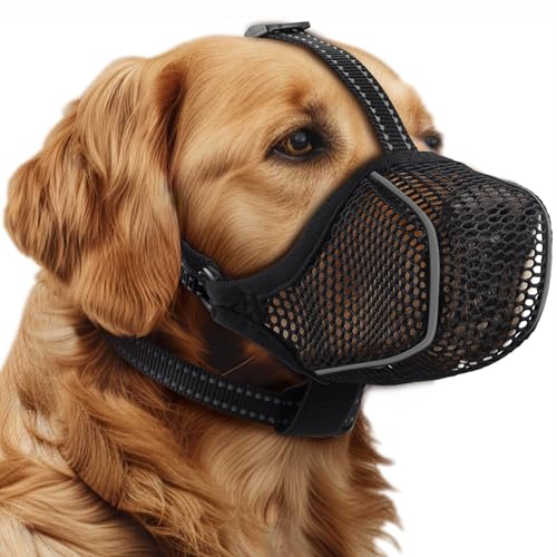 Maulkorb für Hunde, Weicher Netzmaulkorb für kleine, mittelgroße und große Hunde, verstellbare Welpenmaulkörbe zum Auffangen von Beißen, Lecken und Kauen, ermöglicht Hecheln und Trinken (L)