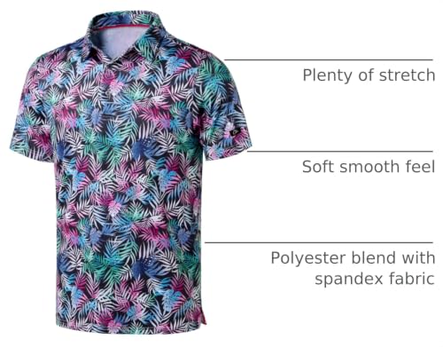Image of Obla Mens Golf Polo Shirts Short Sleeve Dry Fit Performance Moisture Wicking Casual Print Collared Golf Shirts for Men