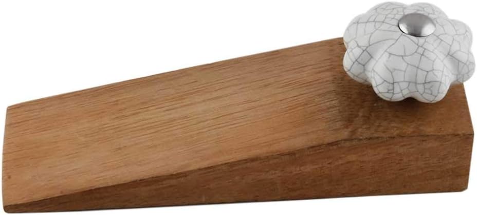 IndianShelf 1 Piece Wood Decorative Door Stoppers for Bottom of Door- White Heavy Duty Non Slip Rubber Base Door Wedges- Sturdy Floor Door Stop for Inside and Outside