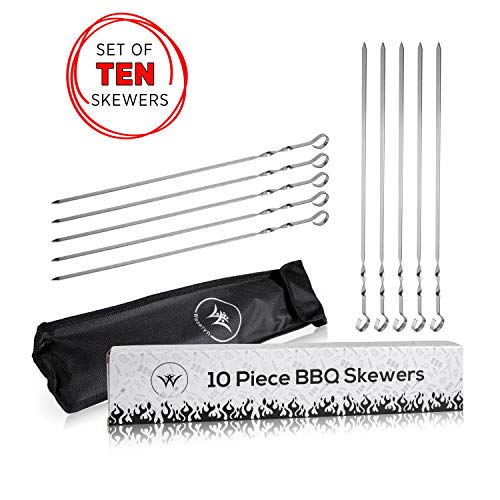 Weselyn Set of 17" Metal Skewers for Grilling Plus Bonus Storage Bag |