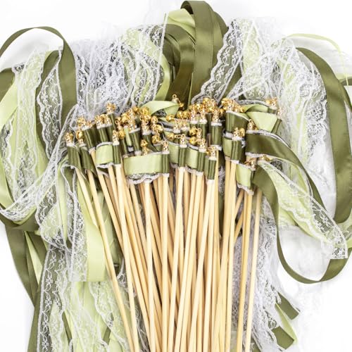 Lot de 50 Baguettes de Mariage, Baguettes de Mariage, Plan de Table, Banderoles de Mariage Avec Grandes Cloches et rubans de Mariage, Baguettes Magiques, De fée en Soie...