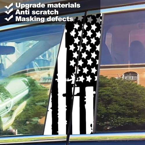 Image of XhuangTech 1 Pair USA Flag Car Center Pillar Decals - HD Printed American Flag Vinyl B-Pillar Stickers, Personalized Stars & Stripe Pattern DIY Auto Vehicle Door Pillar Sticker Decal (Black)