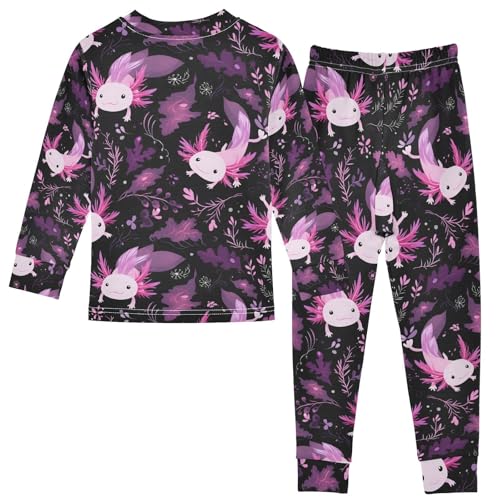 ALAZA Axolotl Cute Black Blossom Pajamas Long Sleeve Sleepwear 2-Piece Pajama Set2