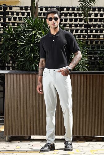 Image of ONE SKY Premium Men's Flexi Waist Casual Pants Cotton Blend Stretchable Chinos | Slim Fit Stylish Office Fashion Trousers for Office, Party | Men Formal Pant