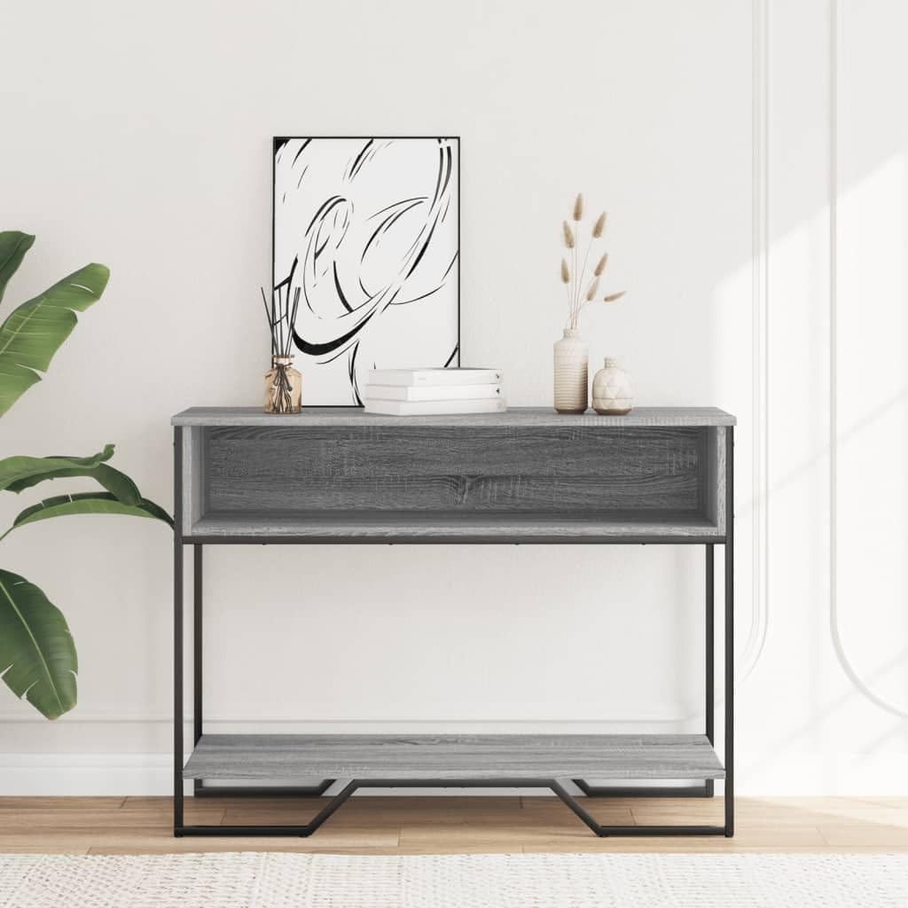 Mesa consola Sonoma gris 100 x 35 x 74,5 cm – Mesa auxiliar de madera con asas de metal y espacio de almacenamiento, mesa clásica para salón y pasillo