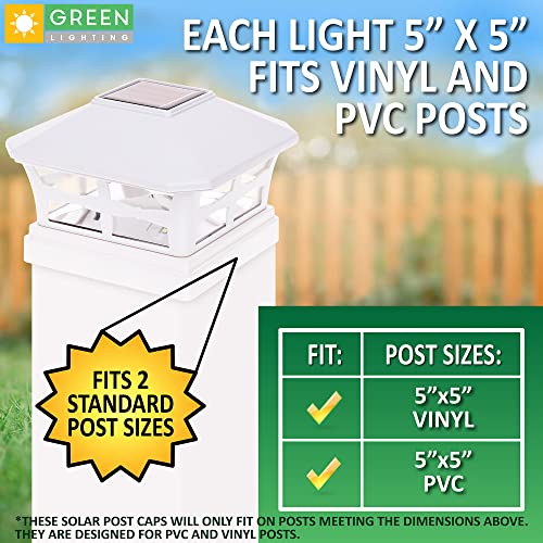 Greenlighting Mission Solar Post Cap Lights Fits 5X5 Pcv/Vinyl Outdoor Solar Powered Post Cap Light, Fence Post, Landscaping, Deck, Garden- Bright Led, Waterproof White 4 Pack #TOP1