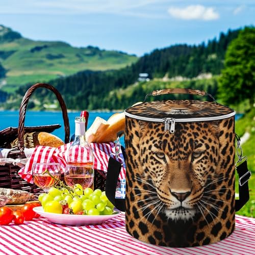 Refroidisseur de camping extérieur rond en polyester imprimé léopard