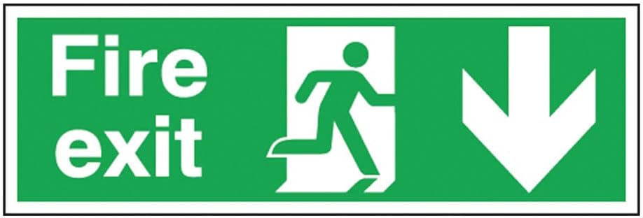 SIGNSLABE100A/S Safety Sign "Fire Exit Running Man Arrow - Down", Self-Adhesive, 150 mm x 450 mm