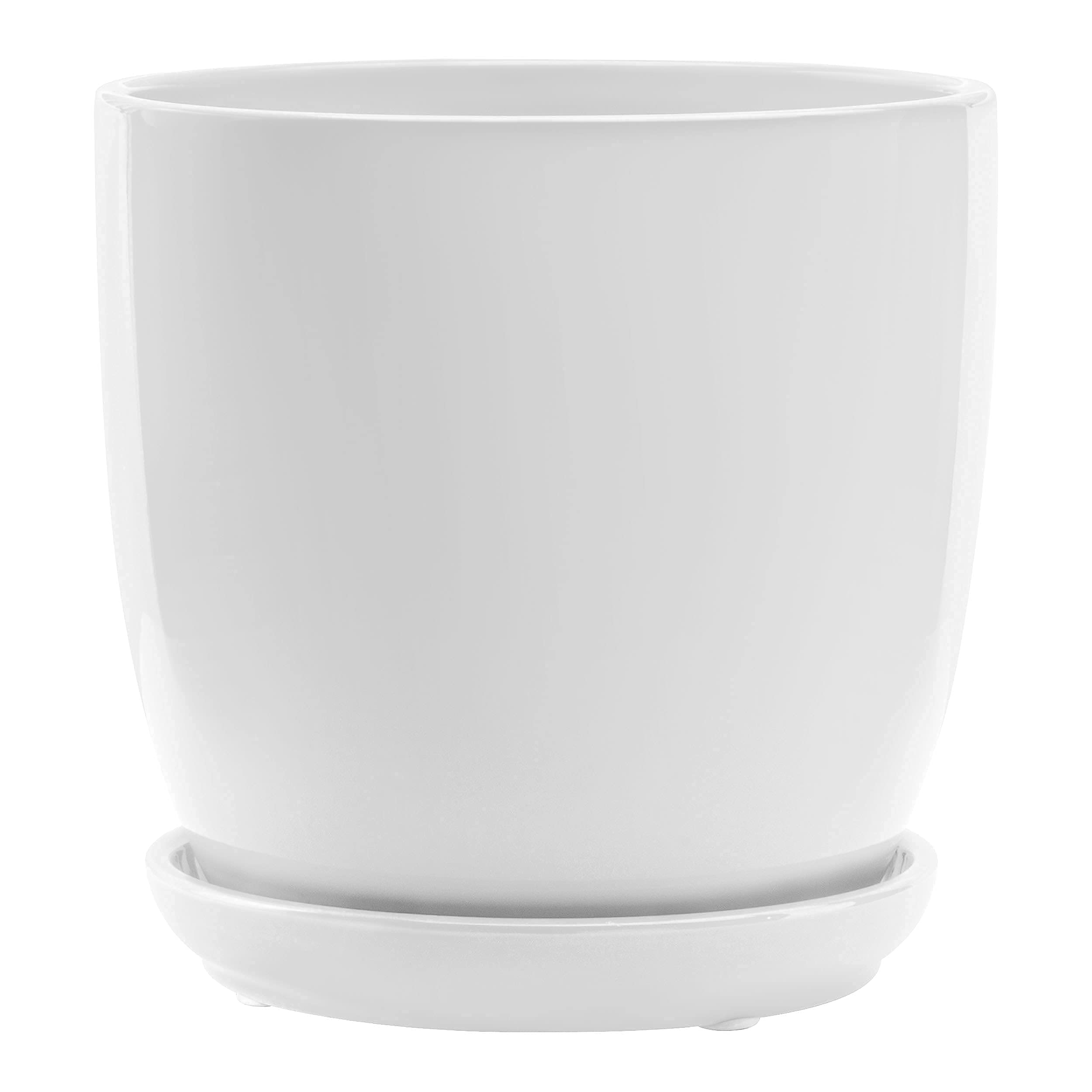 botle Klassischer Blumentopf Keramik Rund Glasiert Untersetzer mit Loch 5 Farben Weiß Gelb Grün Hellblau Betongrau 5 Größen D 13 15 17 18 20 24cm (Weiß, Höhe 19 cm)