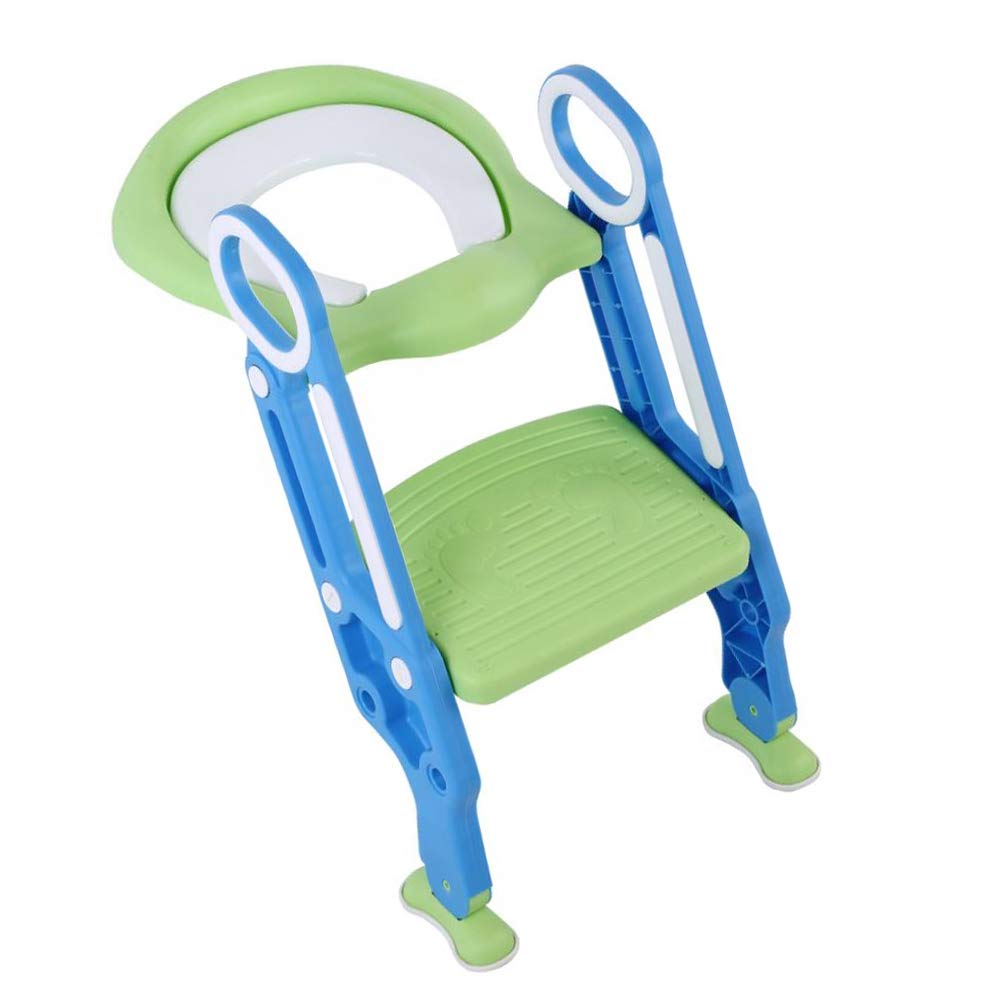 Ausla Scaletta per WC per Bambini, Sedile per WC in PP con Gradino Regolabile e Doppi Braccioli, Vasino Rigido Pieghevole per Bambini e Ragazze per Uso Domestico nel Bagno (turchese)