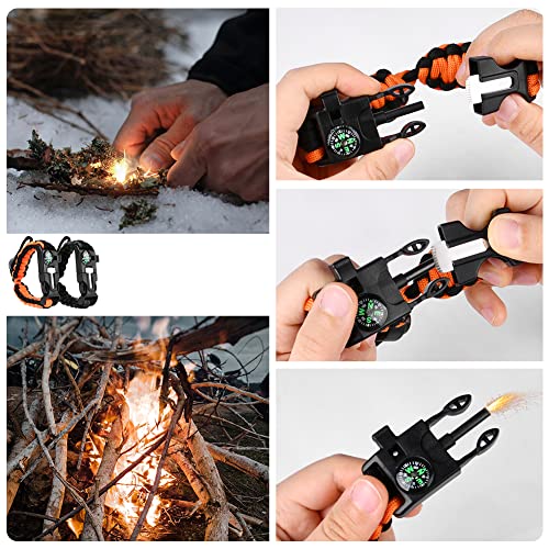flintronic Paracord Survival Armband Kit, 5-in-1 Überlebensarmband Set, Feuerstarter aus Feuerstein und Stahl+100-dB-Pfeife+Basiskompass+Mini-Säge+Wasserdichtes Paracord in Militärqualität