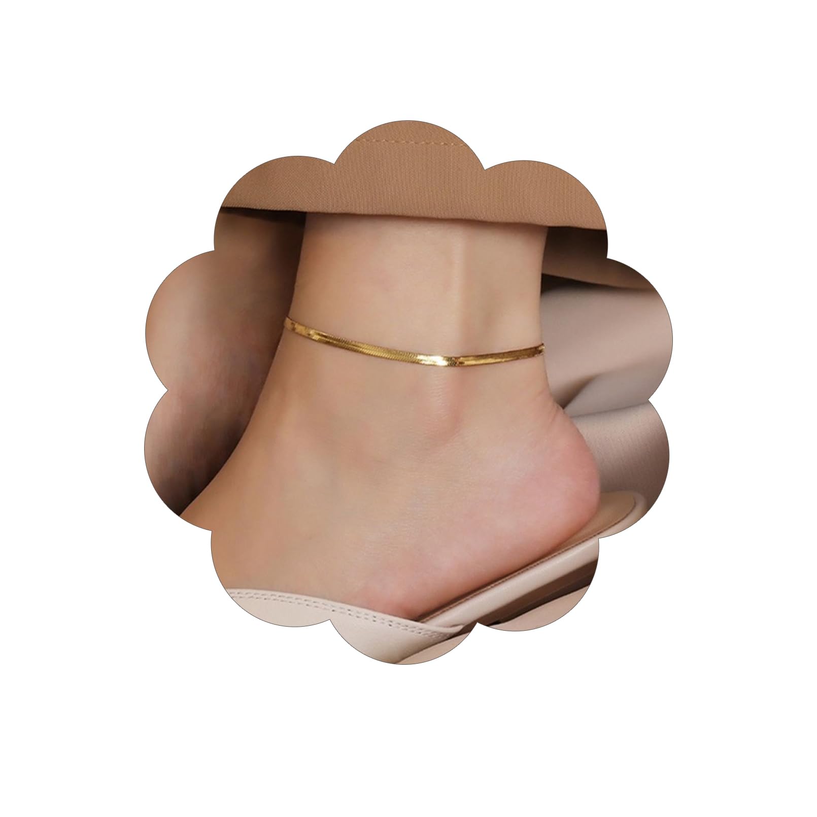 FindChic Elegant Herringbone Snake Chain Anklets/Bracelets 3MM/5MM Width Stainless Steel/18K Gold/Rose Gold Plated/Black 4 Color Options, 8.3'' 8.5''