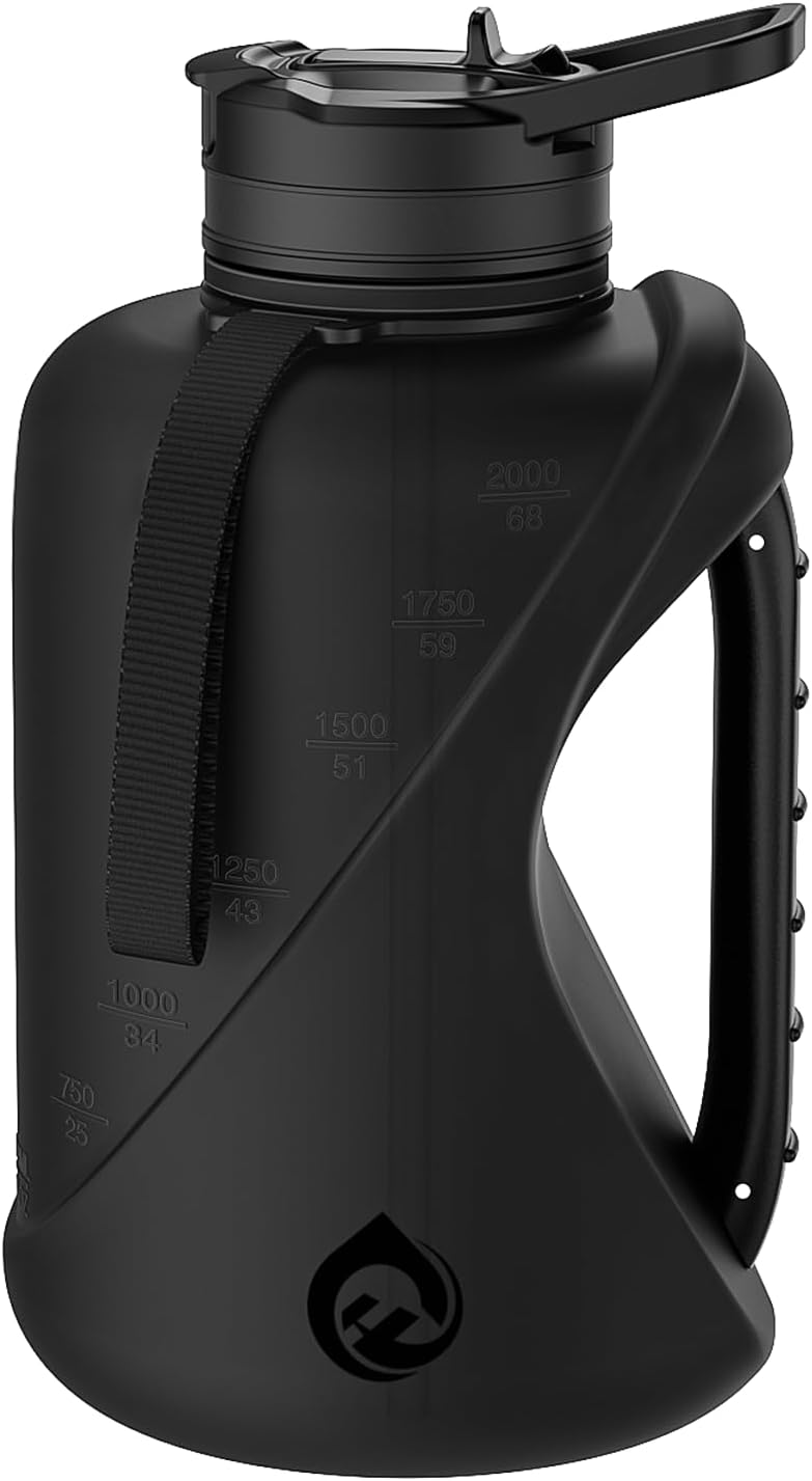 Half Gallon Water Bottle with 2-In-1 Straw Lid，Dishwasher Safe，Easy Clean，BPA-Free，Durable Solid No-Slip Handle for Gym，Work and Outdoor Sport