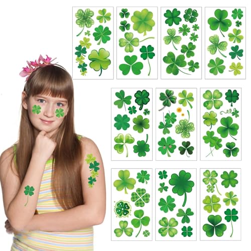 70 Stücke St. Patricks Day Tattoos 10 Hojas Trébol Tatuajes Temporales para Adultos Accesorios de Fiesta Irlandesa Set de Maquillaje (Día de San Patricio)