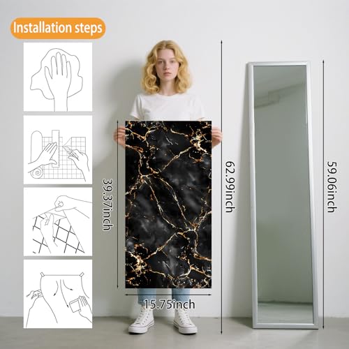 Image of Nuxovilar Black Gold Marble Wallpaper Peel Stick Vinyl 15.75x39.37 | Stone Wrap, Liners, adhesive wallpaper, countertop contact paper, for bedroom, counter, table (Black Gold)