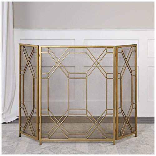 Uttermost Rosen Antiqued Gold Leaf 34" H Fireplace Screen #TOP1