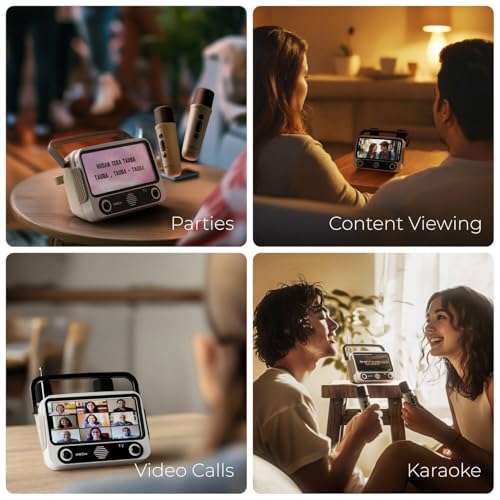 XECH Karaoke Speaker with Mic Mini TV Bluetooth Speaker Wireless Dual Mic Vocal Cancellation Magic Ai Voice Changer Rechargeable Retro Radio Birthday Party Gift for Boys Girls Friends (KTV) 5 51Av4V6nwvL