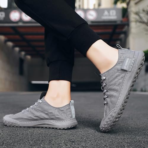 Men's Leather Breathable Slip-on Sneakers,Fashion Handmade Low Top Casual Shoes,Comfortable Soft Sole Non-Slip Canvas Shoes3