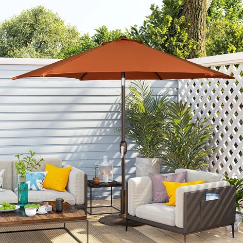 Image of Blissun 7.5 ft Patio Umbrella, Yard Umbrella, Outdoor Market Umbrella with Push Button Tilt Crank, Rust