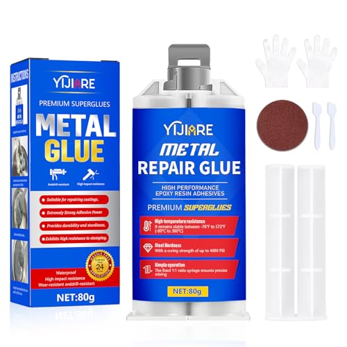 Metallkleber, 80g Metallkleber Extra Stark, Flüssigmetall Hitzebeständig Geeignet für die Reparatur von Oberflächenrissen und -ausbrüchen in Metall