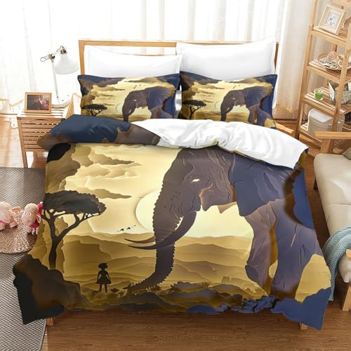 Housse de couette éléphants et fourmis 3D en microfibre Super King 260x220cm