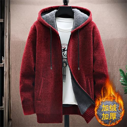Mens Knitted Hooded Cardigan Slim Zip Up Sweater Coat Autumn Winter Casual Plus Velour Jumper4