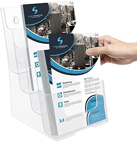 Kurtzy Clear A4 Plastic Brochure Holder - 4-Tier Counter/Desktop & Wall Mounted Portrait Display Stand - Literature, Booklet, Leaflet, Menu, Flyer, Magazine & Pamphlet