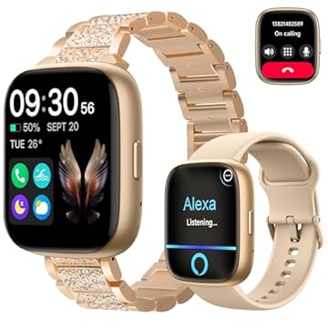 SmartWatch, relogio smartwatch com Ecrã tátil e Alexa, à prova d'água IP68, relogio smartwatch feminino e masculino, com modo esportivo e recebimento de notificações (Ouro rosê)