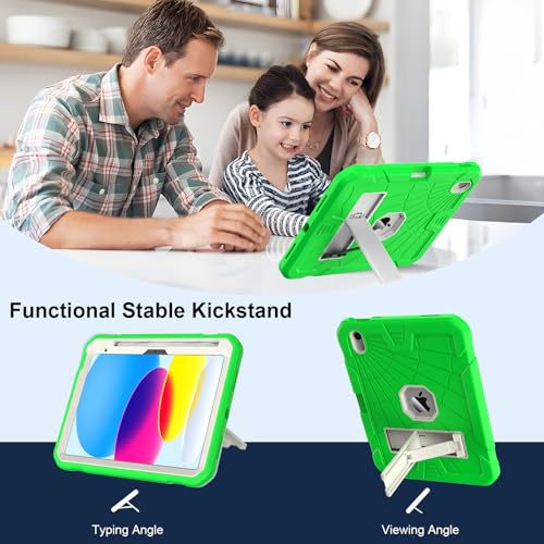SIBEITU for iPad Case 11th A16/ 10th Generation 2025/2022, Heavy Duty iPad 10 Case with Built-in Kickstand & Pencil Holder, Hybrid 3-Layer Protective iPad 10th 10.9" Cover for Kids Boys Girls, Green