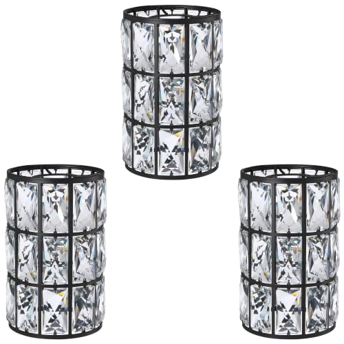 Image of 3 Pack Replacement Crystal Metal Cover Shade Pendant Ceiling Chandelier Wall Sconce Lamp Fixture Black Finish,1.66 inch Fitter Size,7.7 inch High*5.1 inch Diameter