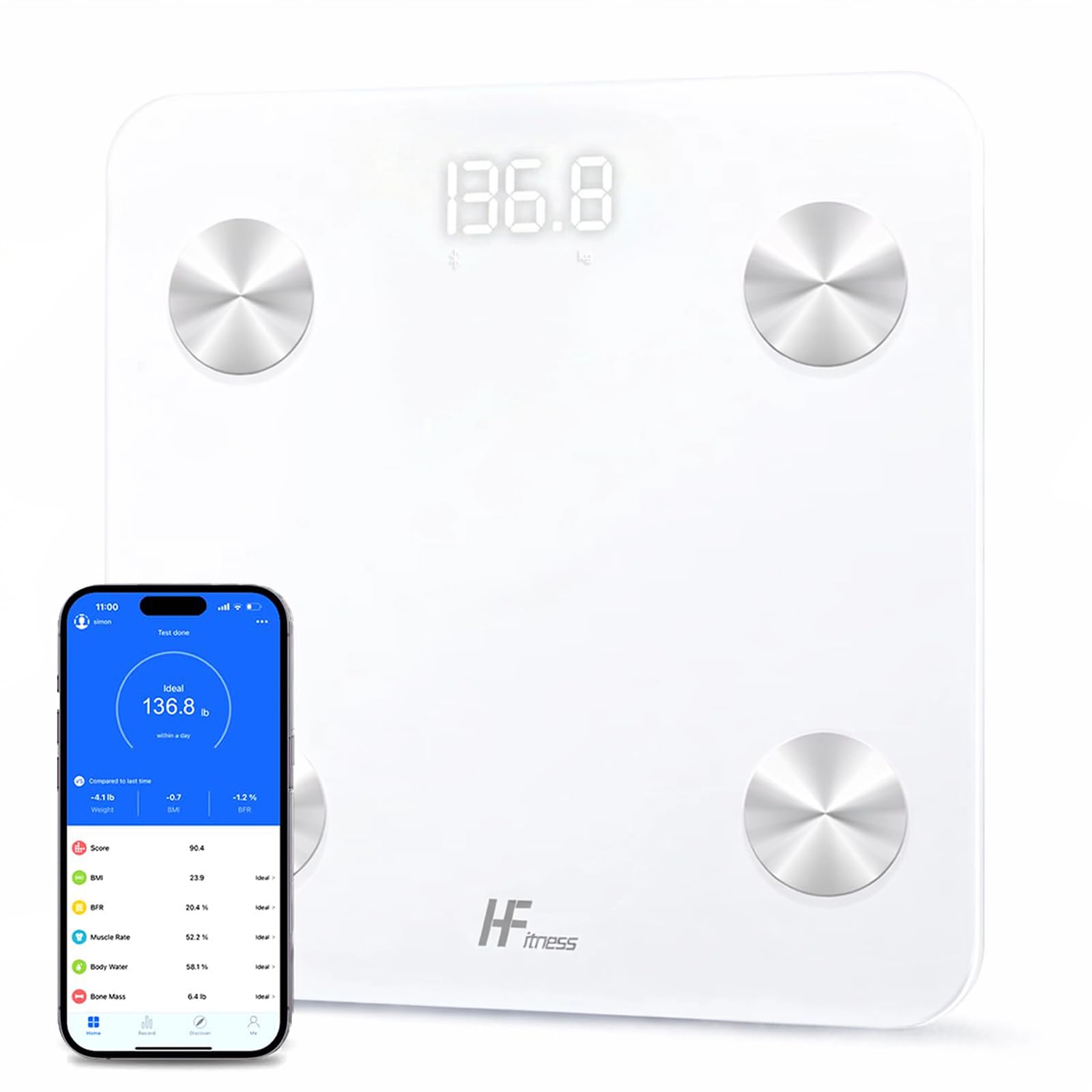 Homefashion White Hfitness 19 Metrics Body Composition Smart Scale Bathroom Scales For Body Weight Body Fat Monitor Bmi Muscle Mass Bone Ios Android App Bluetooth Wireless