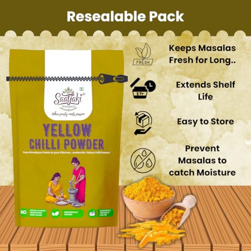 Image of Saatyaki Naturals Organic Himalayan Yellow Chilli Powder - 400gm | Pure, Freshly Grounded Spice for Cooking, Non-GMO, Gluten-Free - Perfect for Curries, Marinades, and Seasoning