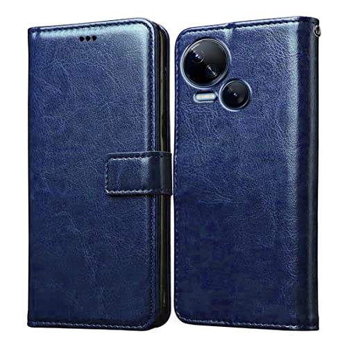 Image of Amazon Brand - Solimo Flip Leather Mobile Cover (Soft, Flexible & Kickstand Back case) Compatible for Tecno Spark 10 5G (Blue)