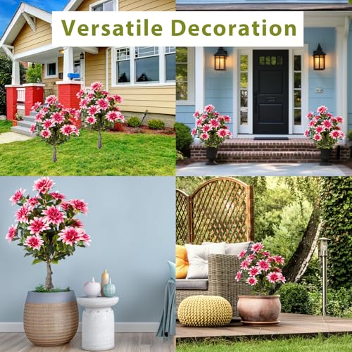 Daifunli 2 Pack 31.5" Artificial Dahlia Flowers Tree with Ground Spikes, Faux Flower Floral Blooming Plants Tree for Garden Front Door Office Home Porch Indoor Outdoor Spring Decor(Deep Pink) by Daifunli - Used condition - Image 8