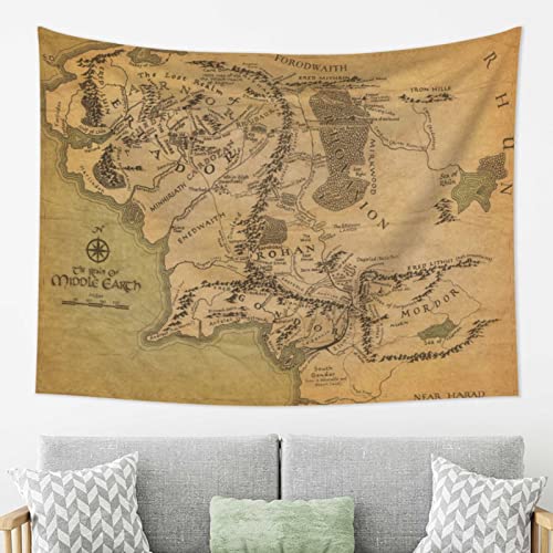Middle Earth Map Tapestry Vintage Historical Map Wall Tapestry Aesthetic Tapestry For Bedroom Art Wall Hanging Tapestries For Living Room Dorm Decor 80" X 60" #TOP1