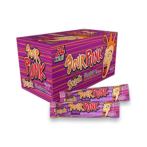 Image of Sour Punk Candy Sticks, Blueberry Flavor - Pack of 24 (40g each), Sweet and Sour Chewy Candies || Party Treats Pack || Share with Freinds and Family