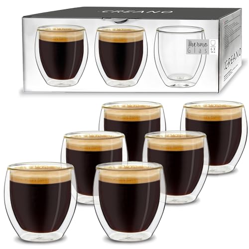 Creano Verre Double Paroi Espresso 100 ml – Modèle Rond Isolant en Verre Borosilicate pour Boissons Chaudes et Froides – Lot de 6 verres
