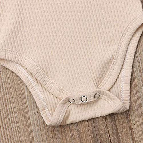 Mubineo Infant Baby Girl Basic Plain Rib Knit Ruffle Long Sleeve Romper Bodysuit Tops (Nude, 18-24 Months) #TOP6